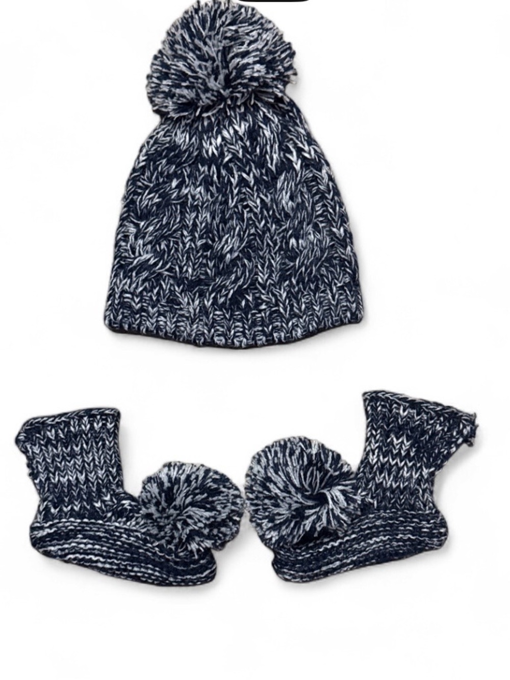 Marled Navy & White Pom Pom Beanie with Matching Booties - Kids